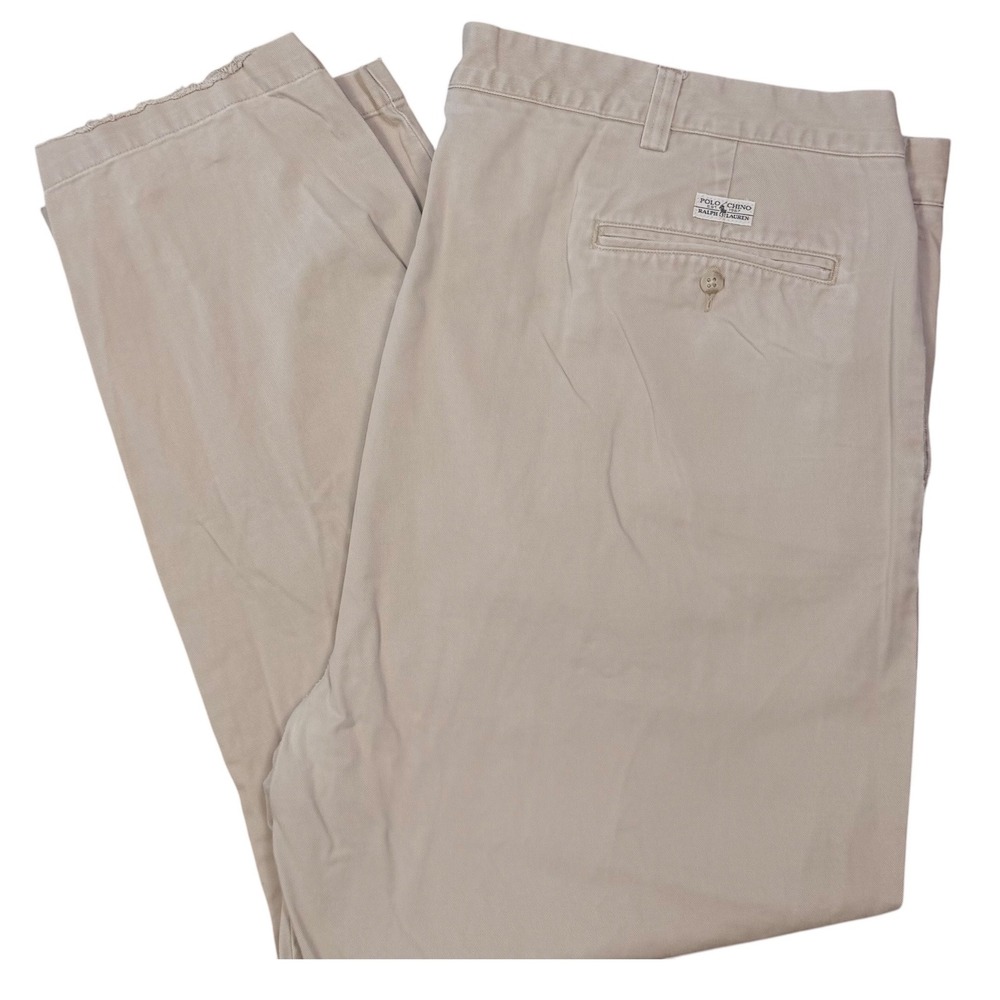 Vintage Polo Ralph Lauren Chino Pants Men 46x30 Tan Relaxed Straight Twill Prep